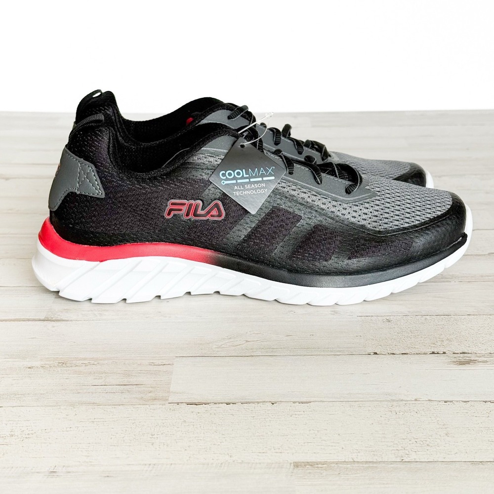 FILA Memory Diskize 2 Running Sneakers Black Gray Red CoolMax Men's 9.5 NWOB